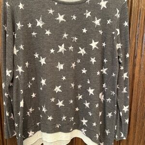 Cha cha Vente Sz L easy sweater with chiffon under trim